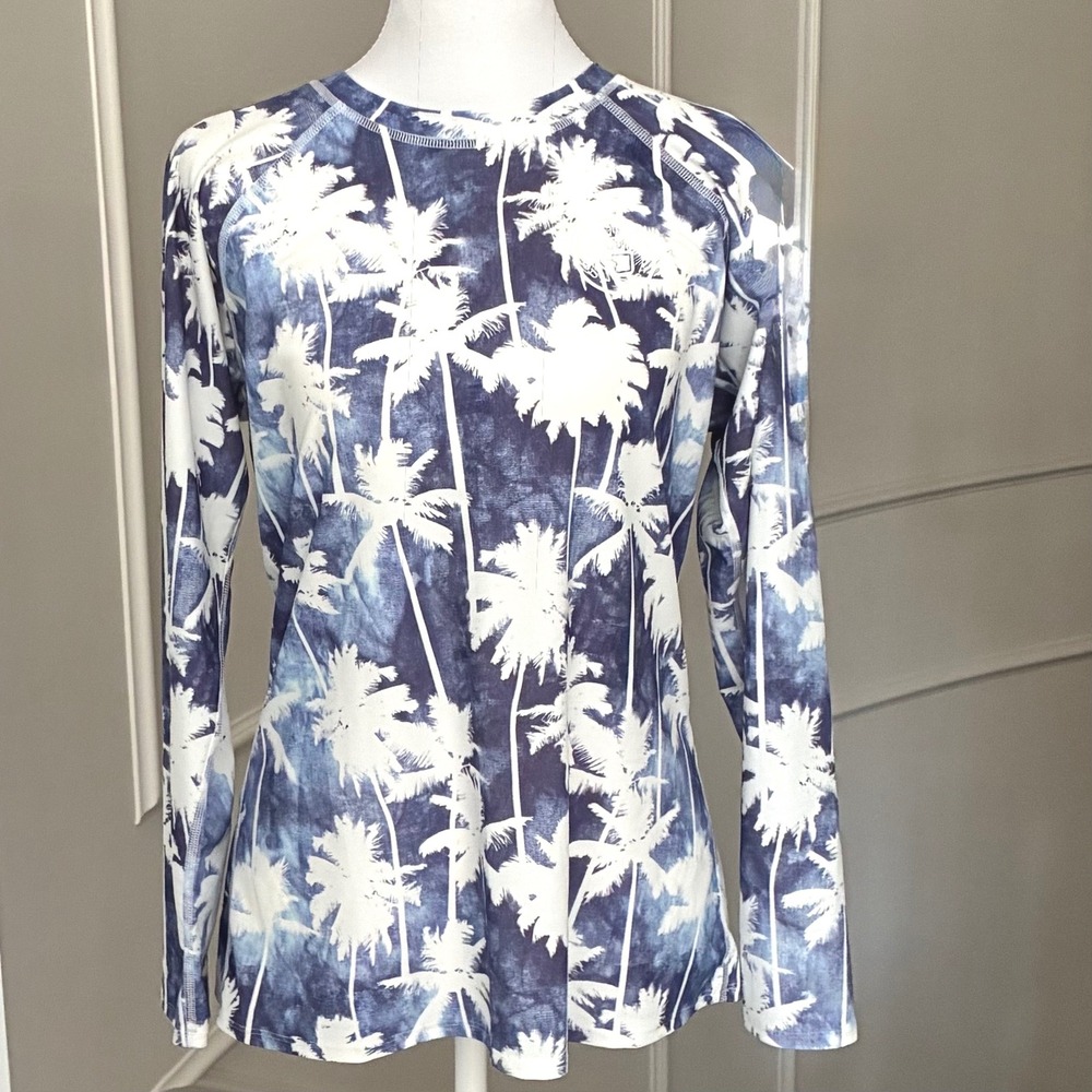 Body Glove Rashguard Palm Tree Print Long Sleeve Swim Top Denim Blue XL NWT